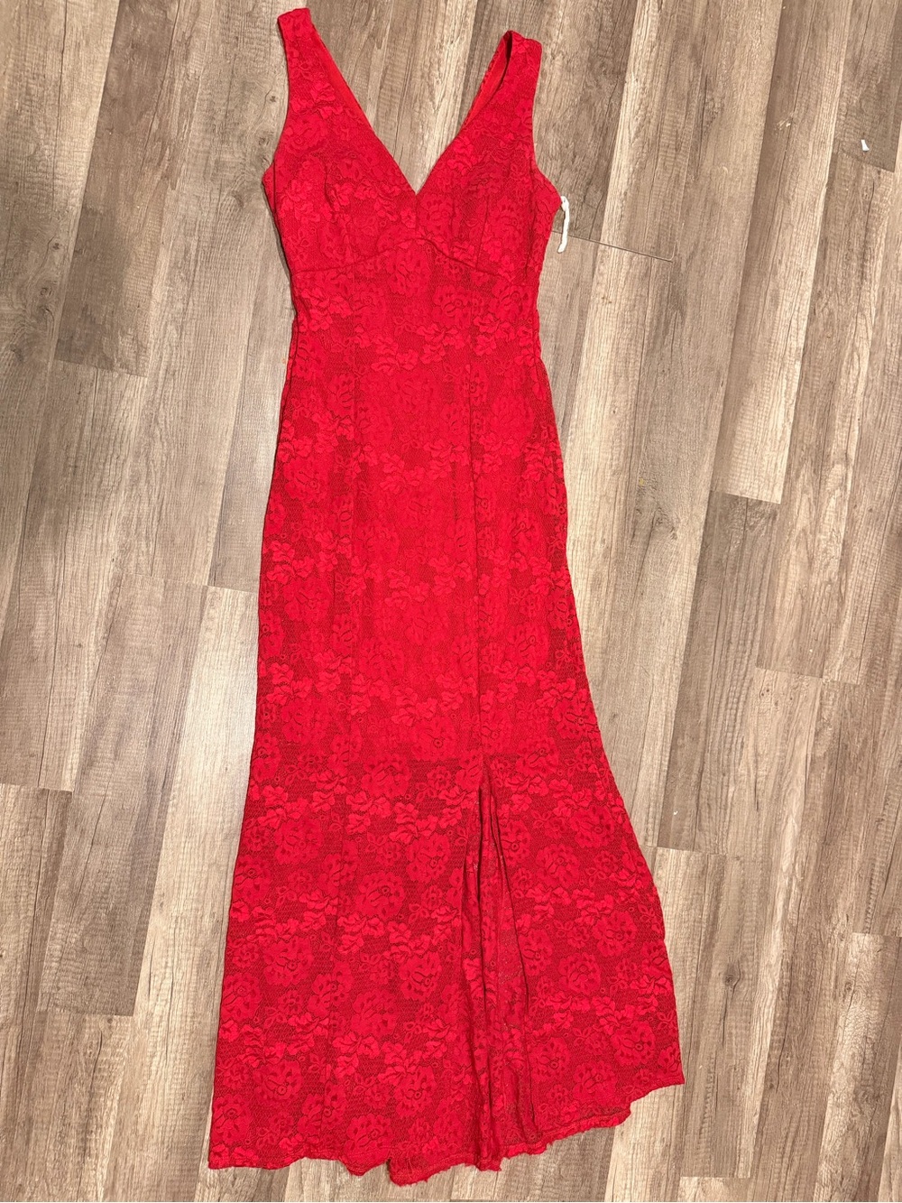 Red Lace V-Neck Maxi Dress